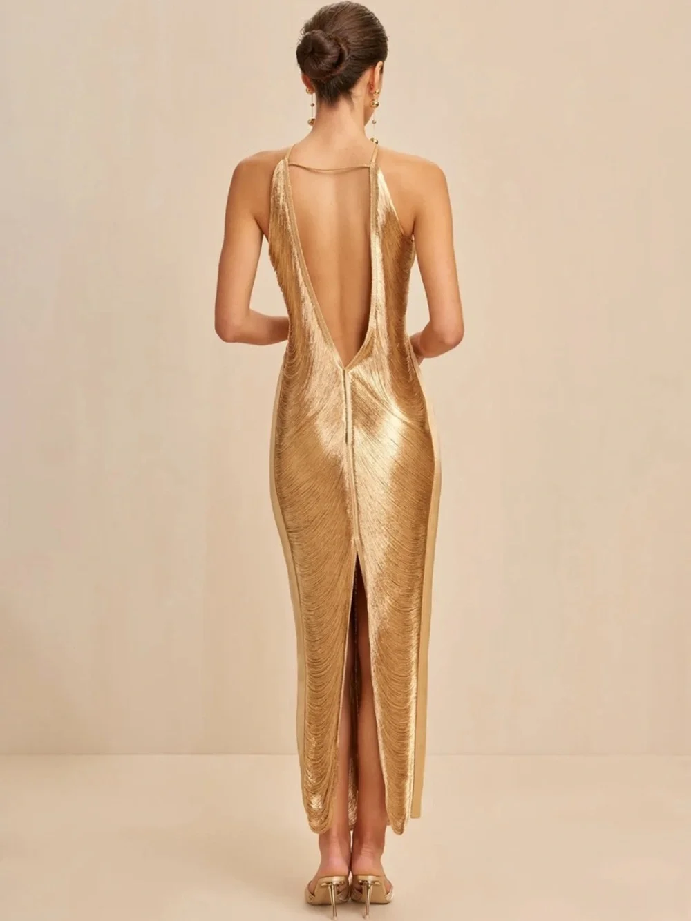 Cult Gaia Renata Gown Gold Metallic Halter Maxi Dress Small - Picture 5 of 5